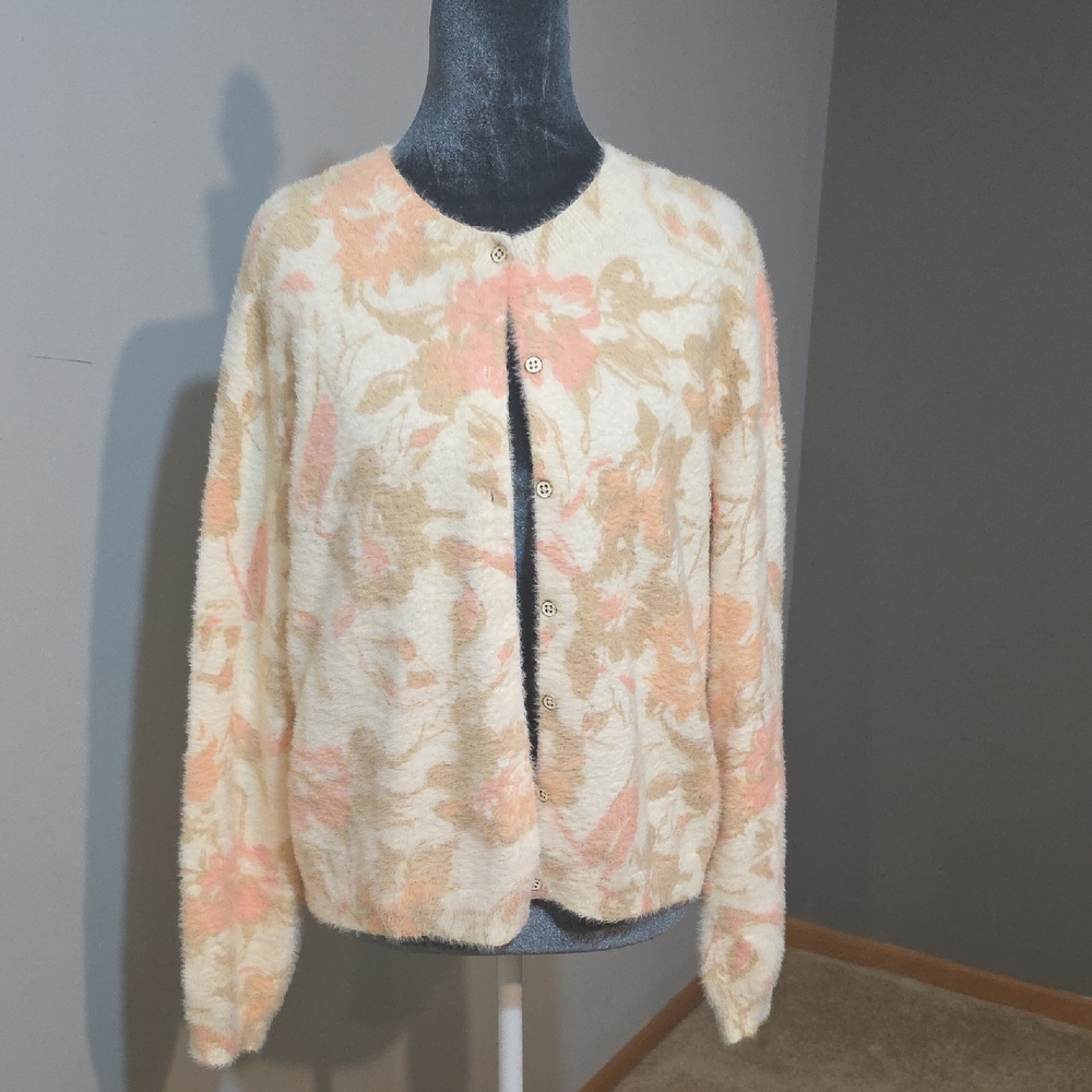 Lands' End Women's Fine Gauge Eyelash Cardigan Sz Medium